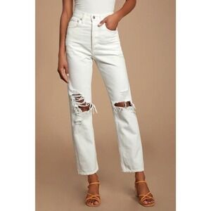 Agolde 90's Mid Rise Loose Fit Straight White Out Distressed Jeans